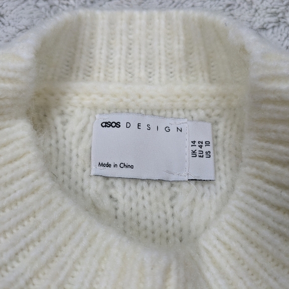 Asos Design Sweater Women's 10 White Cream Cable Knit Chunky Cozy Warm - Picture 5 of 6